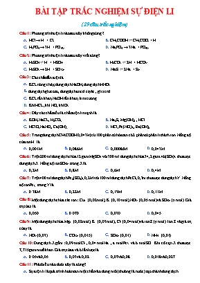 Bài tập trắc nghiệm Hoá học 11 - Bài 1 Sự điện li (Có đáp án)